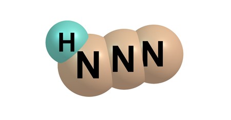 Hydrazoic acid or hydrogen azide or azoimide is a compound with the chemical formula HN3. It is a colorless, volatile, and explosive liquid at room temperature and pressure. 3d illustrationの写真素材