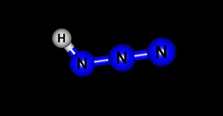 Hydrazoic acid or hydrogen azide or azoimide is a compound with the chemical formula HN3. It is a colorless, volatile, and explosive liquid at room temperature and pressure. 3d illustrationの写真素材