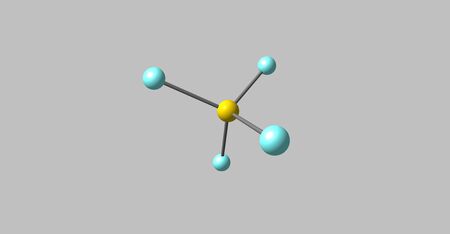 Sulfur tetrafluoride is the chemical compound with the formula SF4. It exists as a gas at standard conditions. It is a corrosive species that releases dangerous HF. 3d illustrationの写真素材