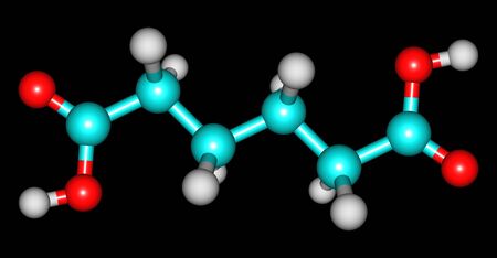 Adipic acid molecular structure isolated on blackの写真素材