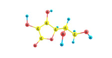 Ascorbic acid is an organic compound with formula C6H8O6, originally called hexuronic acid. 3d illustrationの写真素材