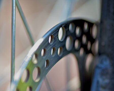 Metal bicycle front brake disc with ventsの写真素材