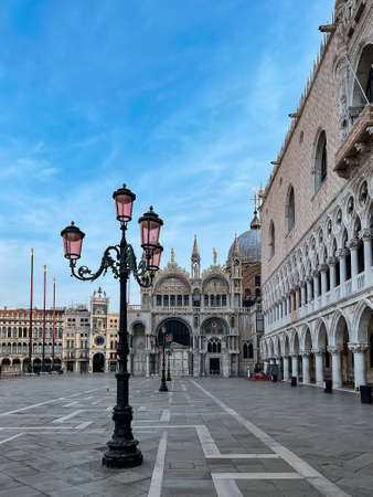 Piazza San Marco, Venice, early in the morning. Without people. Space for text.の写真素材