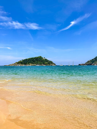 Playa De La Concha - San Sebastian Beach, vertical photo, space for textの写真素材