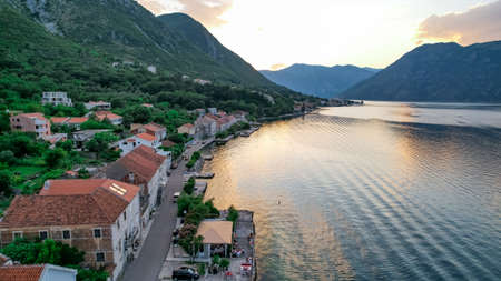 Panoramic view on Kotor, Montenegro at sunset.の写真素材
