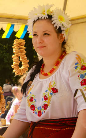 KIEV, UKRAINE 04th of June 2021, Young attractive woman in national ethnic ukrainian folk traditional costumeのeditorial素材