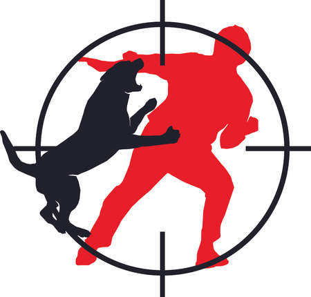 Dog bite a man with a shot target isolated on white backgroundのイラスト素材