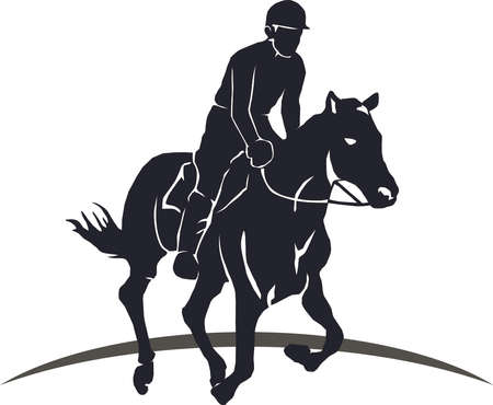 people riding a black horse isolated on white backgroundのイラスト素材