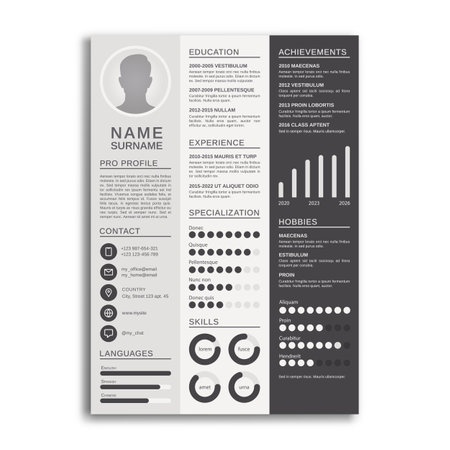 CV template. Professional creative design personal resume, curriculum vitae in modern style, letterhead presentation for interview in corporation. Vector illustration. Minimalistic documentのイラスト素材