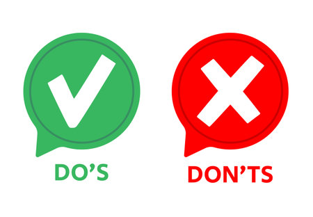 Dos and donts icons. Yes or no symbols speech bubble. Check green tick and red cross, good or bad...