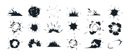 Cartoon explode effects. Speed comic explosive smoke, boom effect, air motion steam energy,...