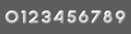 3d white numbers. Realistic gray plastic bubble digits, inflated mathematic 10 number from 0 to 9...