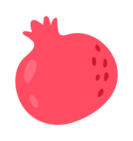 Colorful cartoon drawing of a whole pomegranate fruit featuring a crown, with juicy seeds peeking through its vibrant red and pink skin, set against a clean white backgroundのイラスト素材