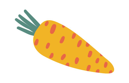 Cartoon carrot with green leaves and orange spots representing healthy eating habits and promoting a balanced diet with fresh organic vegetablesのイラスト素材
