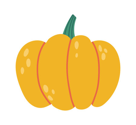 Simple vector illustration of a ripe pumpkin squash with green stem, representing the autumn harvest season and the spirit of Halloween and Thanksgiving celebrationsのイラスト素材