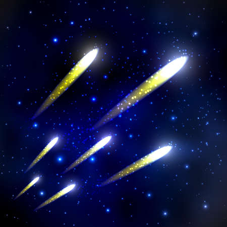 Comets  flying through space and starry sky. Vector illustrationのイラスト素材