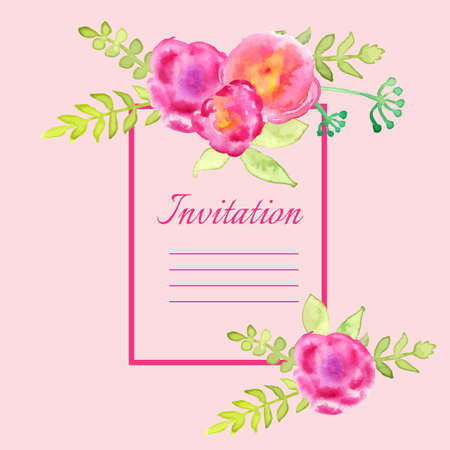 Vector watercolor invitation card with flowers and leaves. Hand drawn illustration for greeting cards, invitations, and other printing projects.のイラスト素材