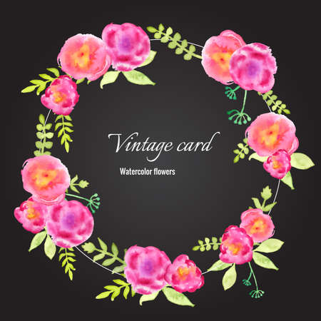 Vector watercolor invitation card with flowers and leaves. Hand drawn illustration for greeting cards, invitations, and other printing projects.のイラスト素材