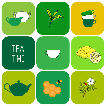 Tea time set. Vector illustrationのイラスト素材