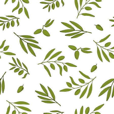 Seamless vector pattern with hand drawn olive branches.のイラスト素材