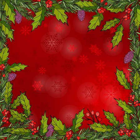 Christmas Frame with holly and fir. Vector illustrationのイラスト素材
