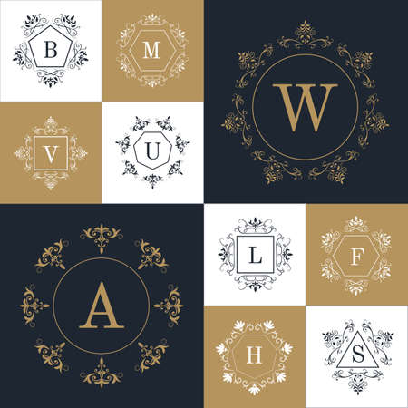Set of elegant monogram design, decorative frames. Vector illustration.のイラスト素材
