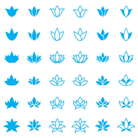Lotus flower icon set for spa salon, yoga class or wellness industry. Vectorのイラスト素材