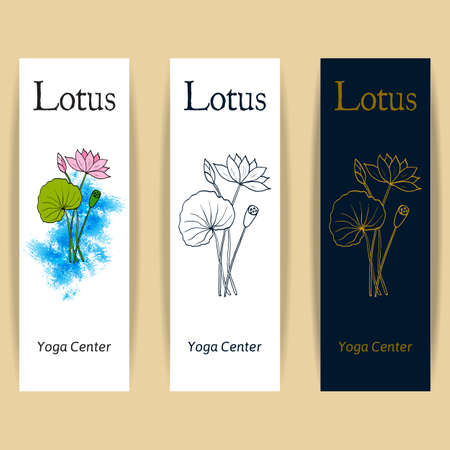 Banners for yoga center emblem with lotus flower. Vector illustrationのイラスト素材