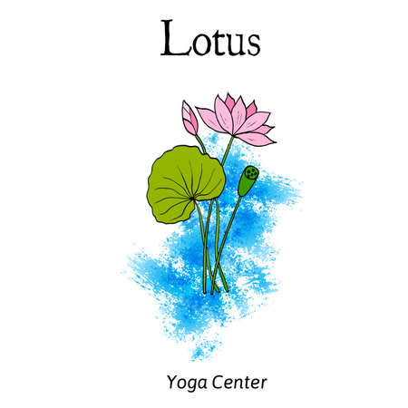 Yoga center emblem with lotus flower. Vector illustrationのイラスト素材