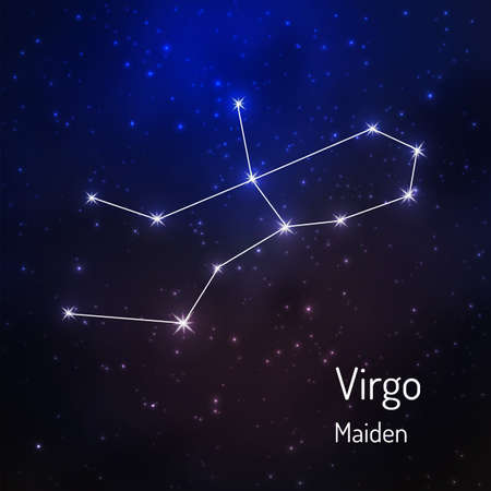 Virgo, maiden constellation in the night starry sky. Vector illustrationのイラスト素材