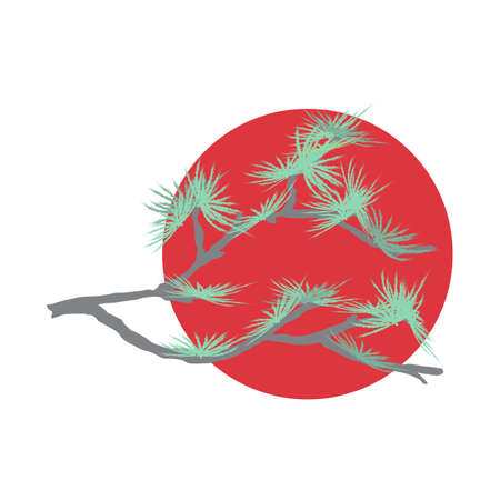 Pine branch and red sun, symbol of Japan. Vector illustrationのイラスト素材