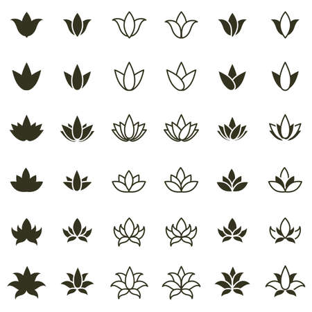 Lotus flower icon set for spa salon, yoga class or wellness industry.のイラスト素材