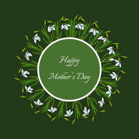 Happy mothers day card. Spring wreath with flowers. Vector illustrationのイラスト素材