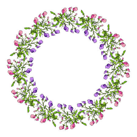 Sweet pea wreath. Vector illustrationのイラスト素材