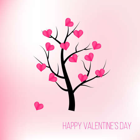 Happy valentines day tree with pink hearts. Vector Illustrationのイラスト素材