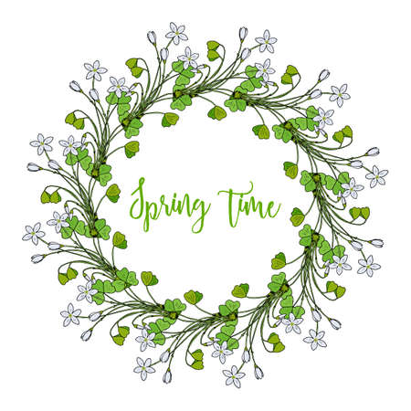 Spring wreath with wood sorrel flowersのイラスト素材