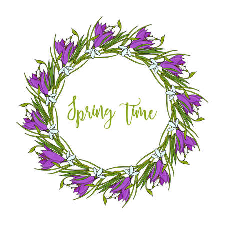 Spring wreath with crocus flowersのイラスト素材