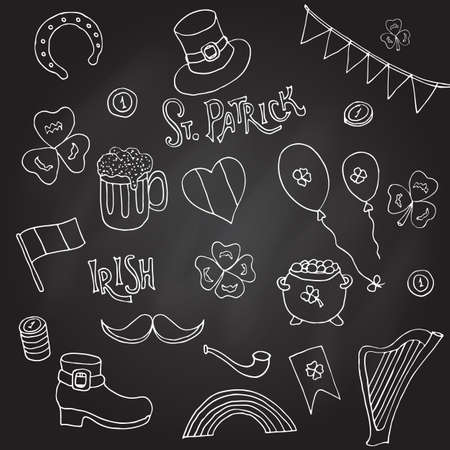 St. Patrick s Day holiday design elements set. Hand drawn vector illustrationのイラスト素材