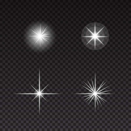 Glowing lights and stars on transparent background. Abstract vector setのイラスト素材