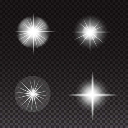 Glowing lights and stars on transparent background. Abstract vector setのイラスト素材