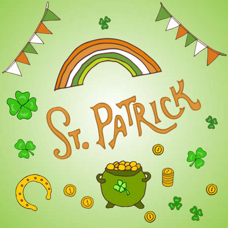 St. Patrick s Day holiday greeting card. Hand drawn vector illustrationのイラスト素材