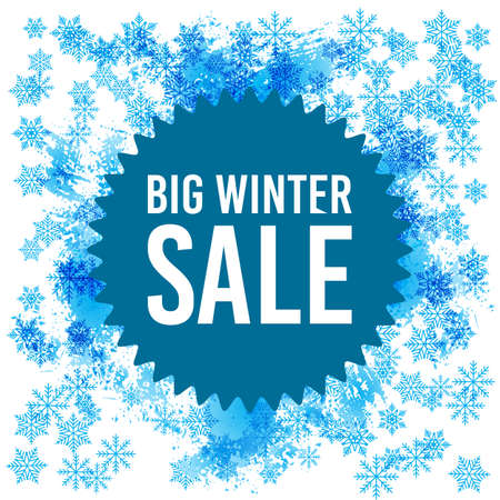 Big blue winter sale poster. Vector illustrationのイラスト素材