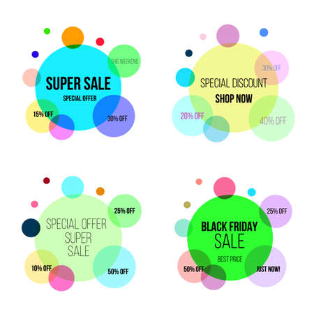 Super sale circle banner set, poster, special offer, discount. Vector illustrationのイラスト素材