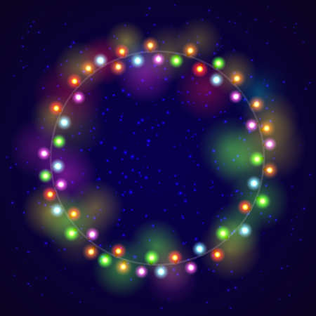 Christmas and New year light garland on a blue background, vector illustrationのイラスト素材