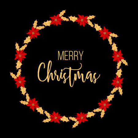 Christmas and New Year greeting card with wreath, vector illustrationのイラスト素材