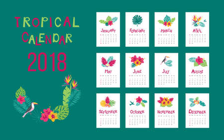 2018 summer themed calendar.のイラスト素材