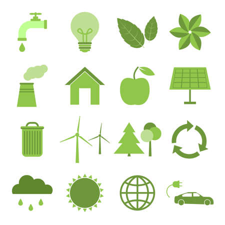 Set of ecology and nature green icons. Vector illustrationのイラスト素材