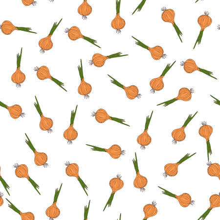 Food seamless pattern with fresh vegetable onionの写真素材
