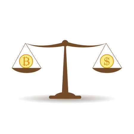 Dollar and bitcoin balance, cryptocurrency technology concept. Vector illustration.のイラスト素材