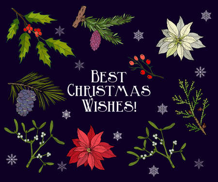 Merry Christmas and Happy New Year greeting card, banner, vector illustrationのイラスト素材